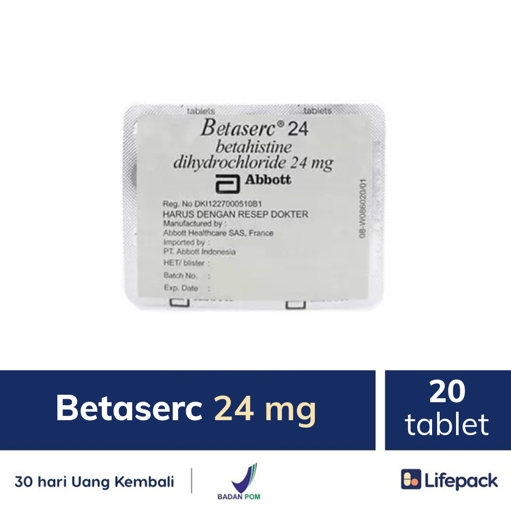 prieel Rijd weg Geleidbaarheid Betaserc 24 mg - 20 tablet - Obat Antivertigo 24mg | Lifepack.id
